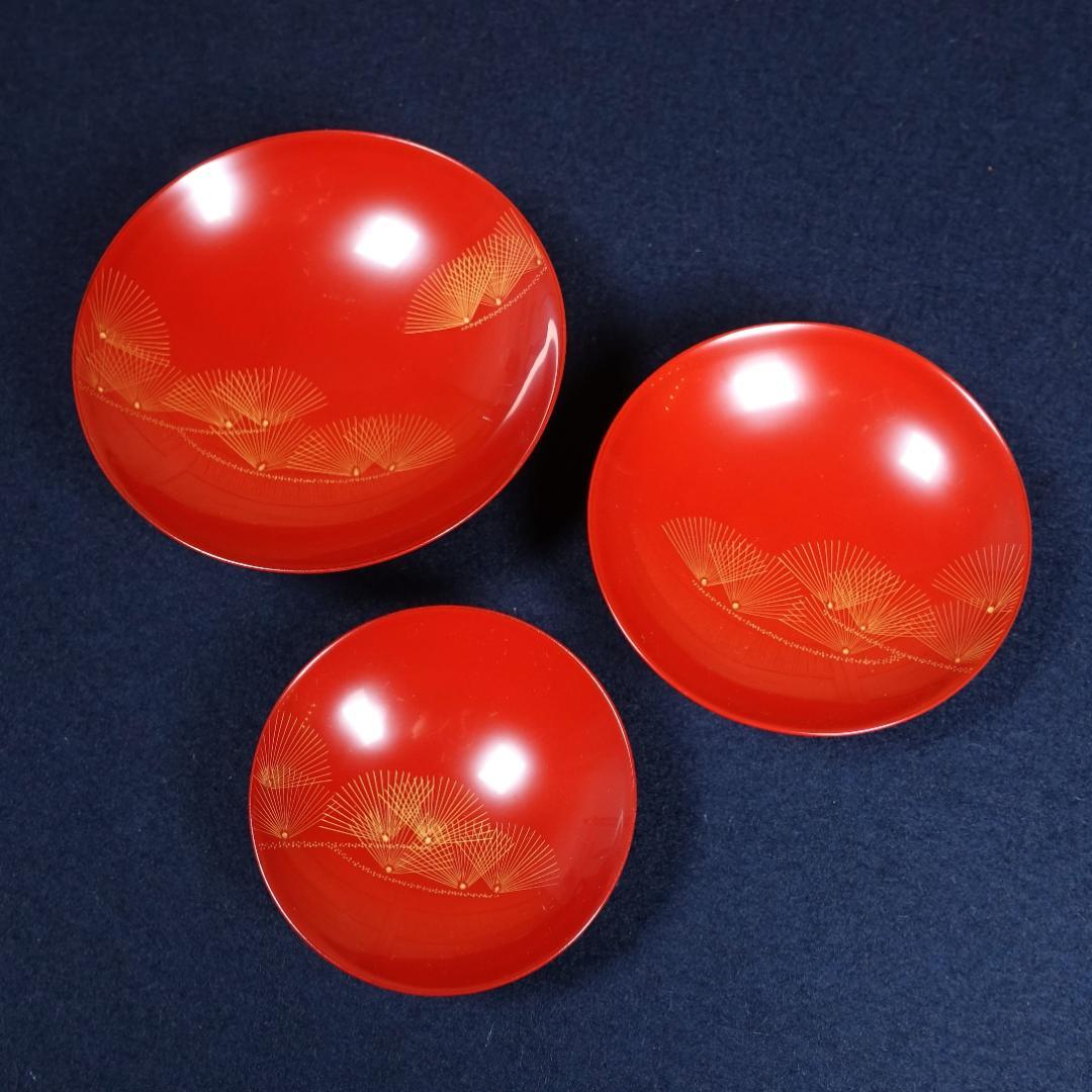 輪島塗 沈金師 小西寛 塗師 慶峰 合作 黒塗 沈金松図 屠蘇器揃 共箱