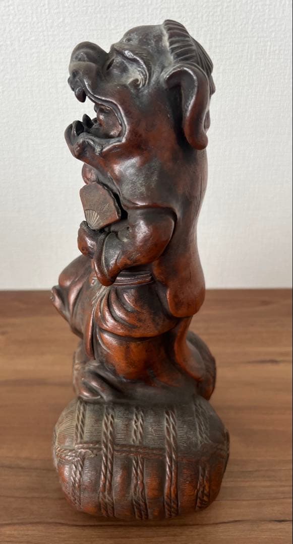 備前焼 獅子舞像置物 江戸末期頃 縁起物 大黒天 収納木箱付き アンティーク