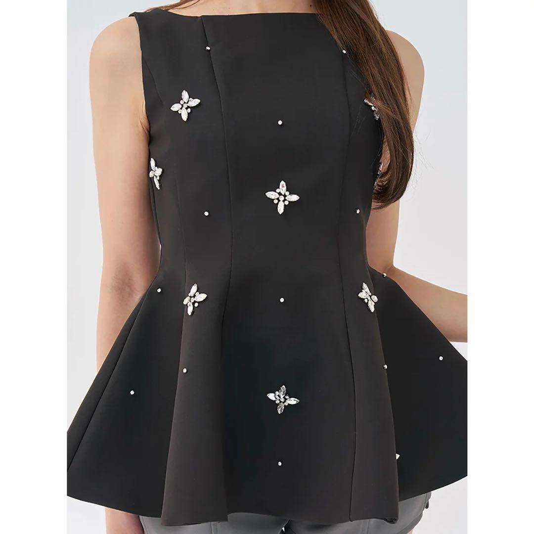 新品タグ付 ダーリッチ ブラック フリー ビジューフレアバルーンミニドレス