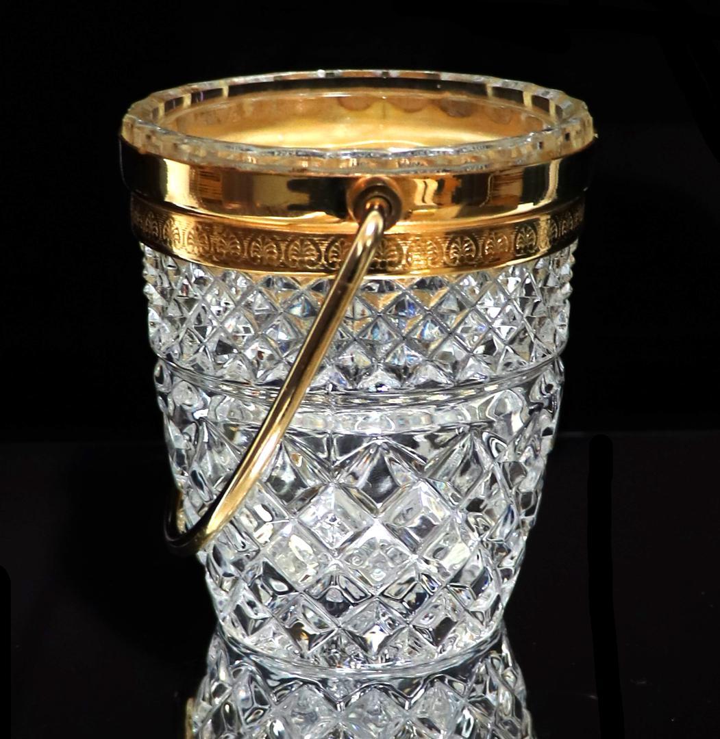 オールド・バカラ ブロンズ装飾 把手付き小物入れ 切子 ディアマン・ビゾー×カレ