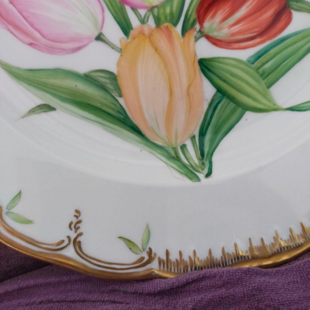 KPM　ベルリン　チューリップ　手描き?　金彩　アンティーク　プレート　皿