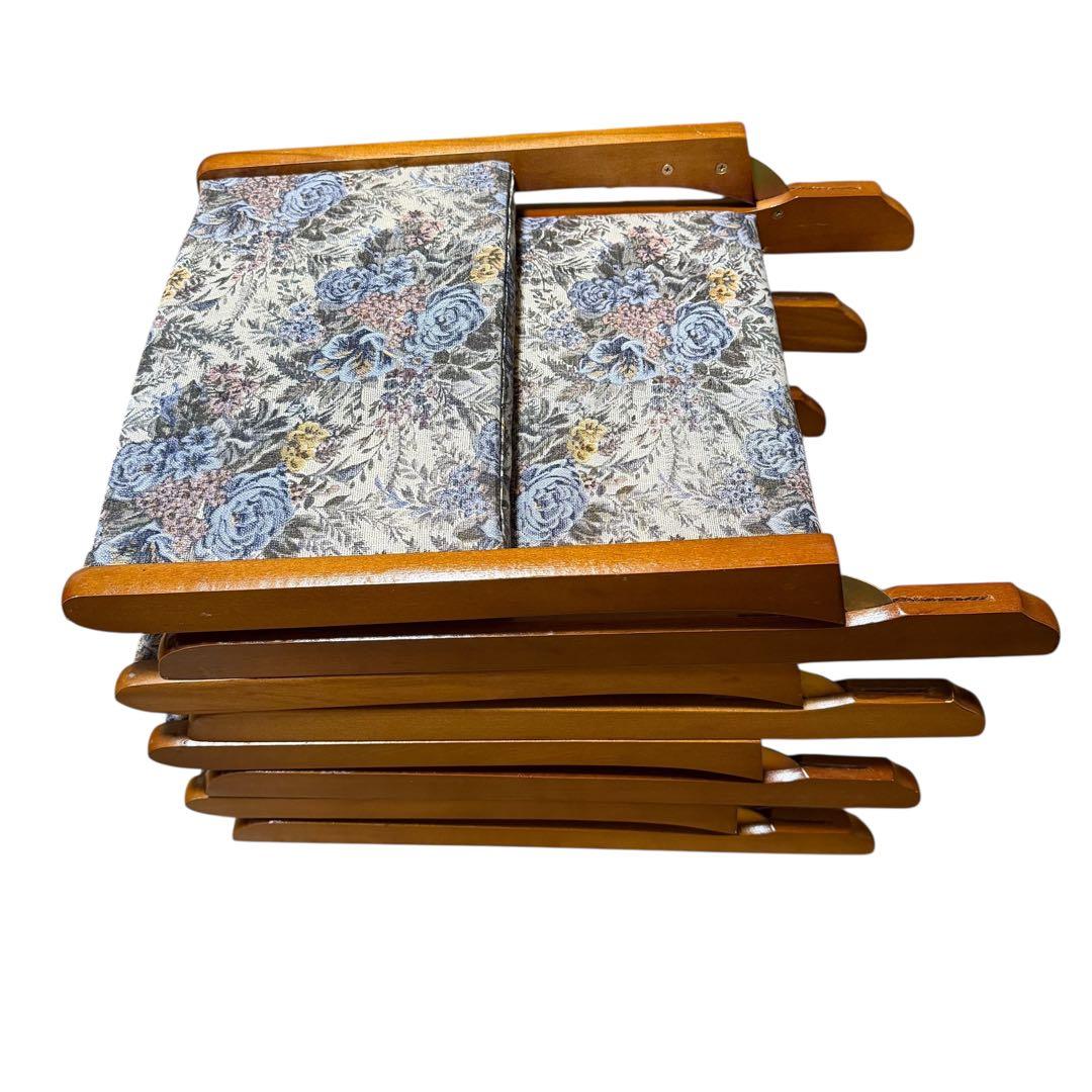 昭和レトロ 花柄 折り畳み座椅子 4脚セット 和風 木製