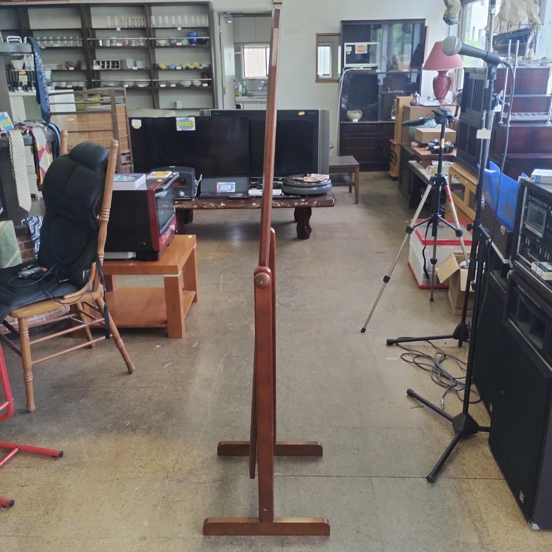 ブラウン木製スタンドミラー オクタゴン型