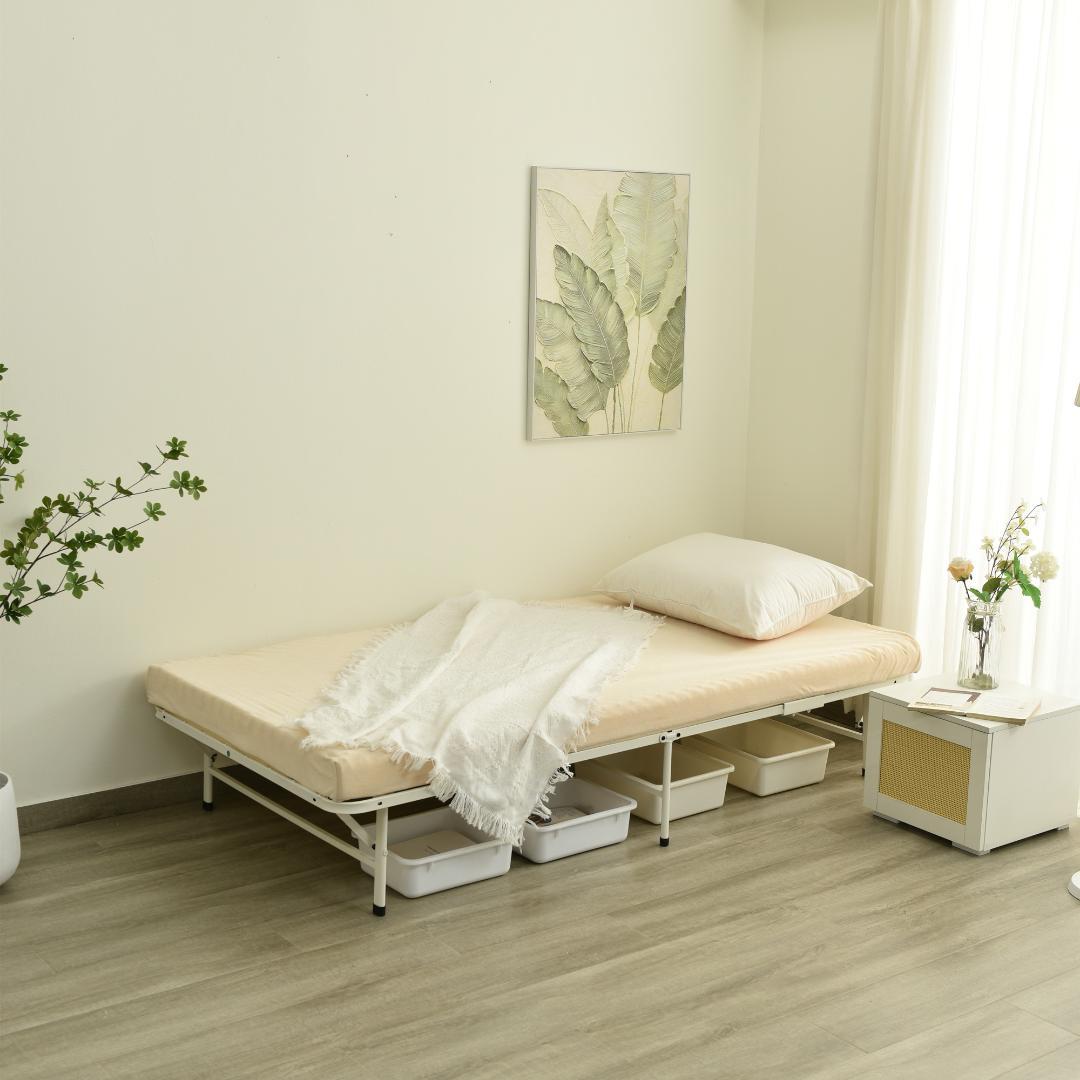 赤字価格！パイプベッド 折りたたみベッド シングル 組立簡単 （S）WHITE