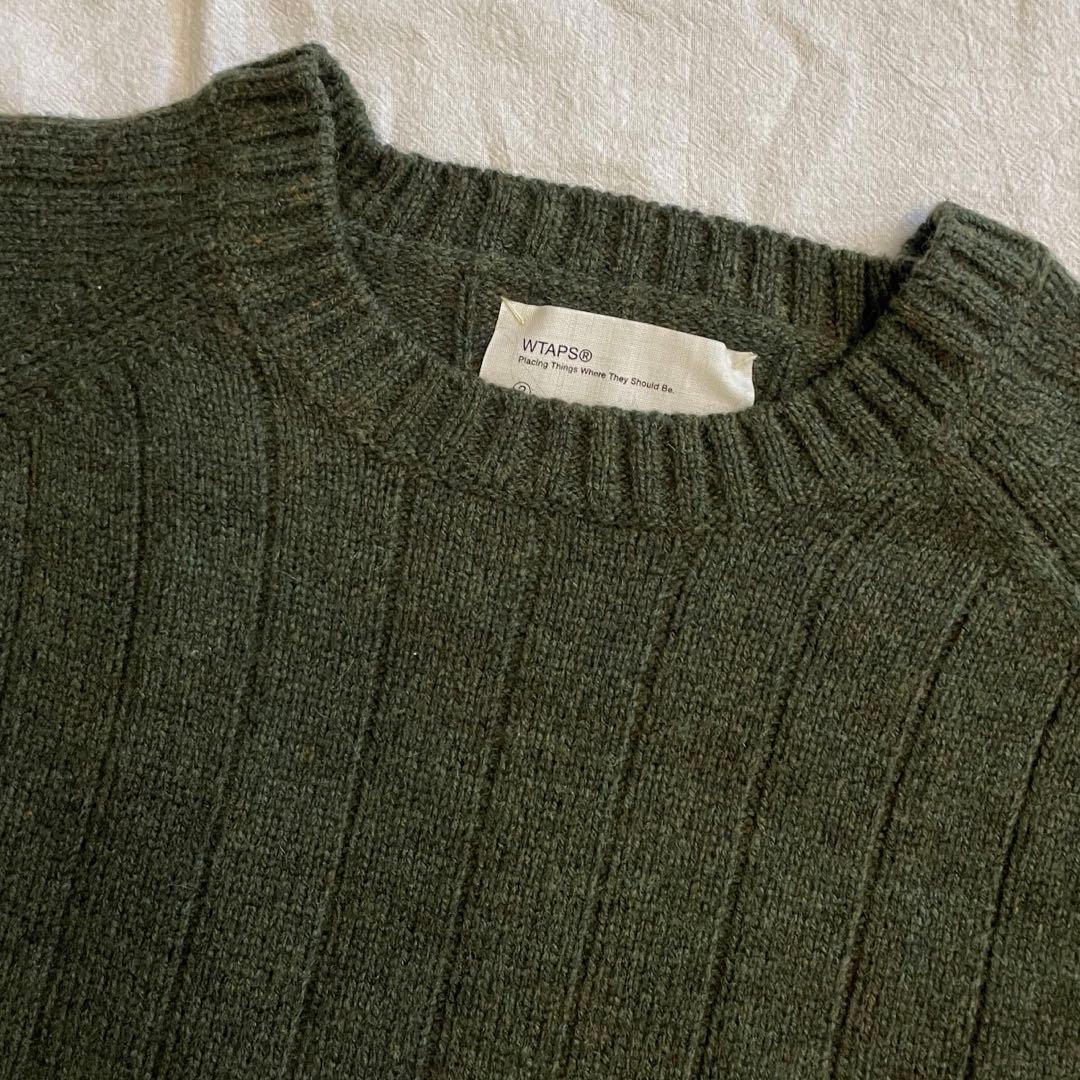 【2】WTAPS ニット セーター カーキ グリーン デッキ クルー