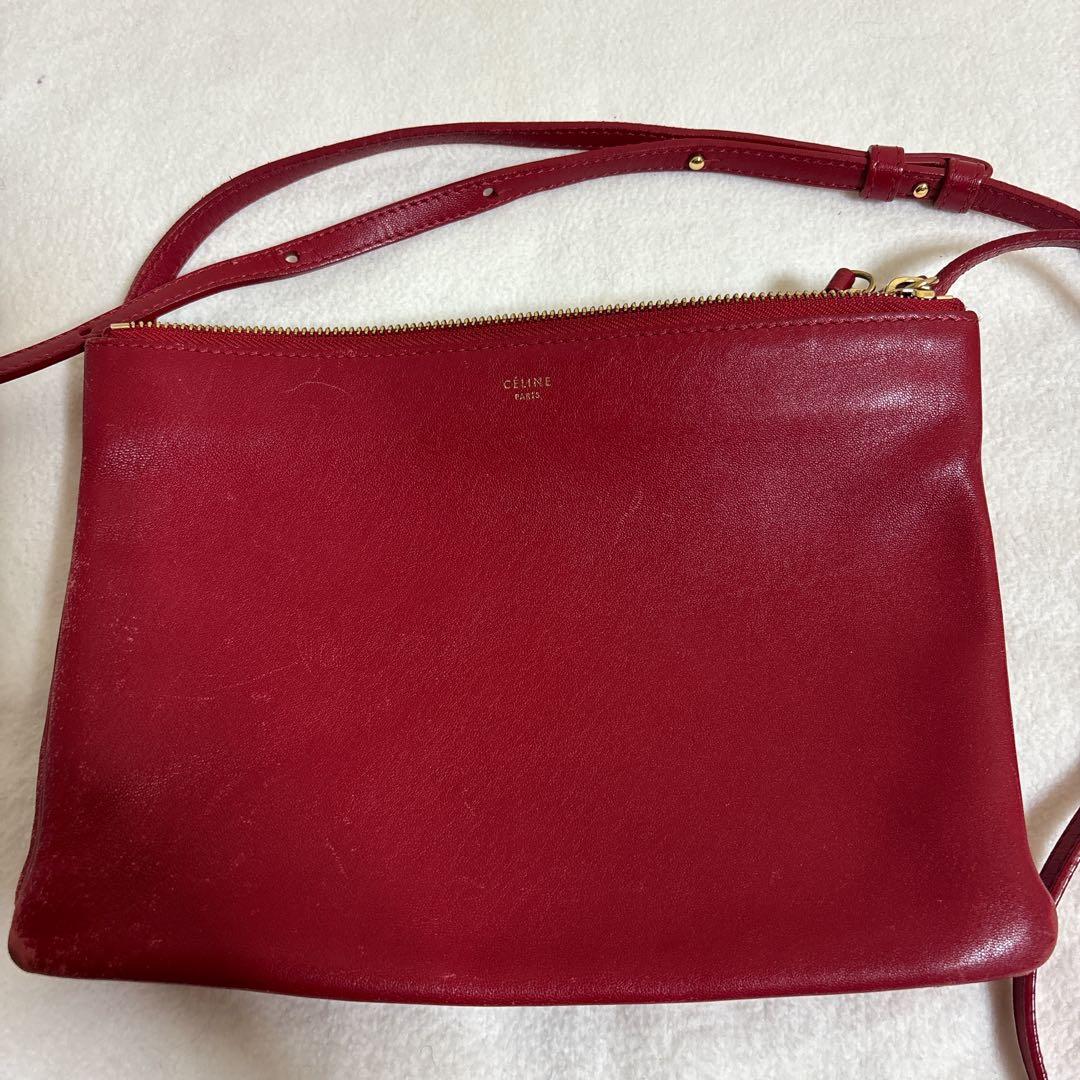 CELINE セリーヌ トリオ ラージ 赤 ショルダーバッグ 難あり