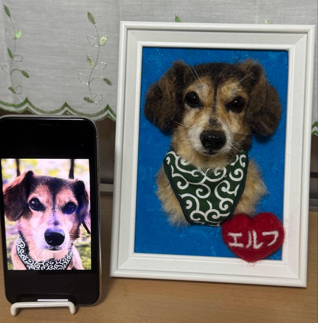 わんこ限定　うちの子プレート　わたわたペットの羊毛フェルト作品