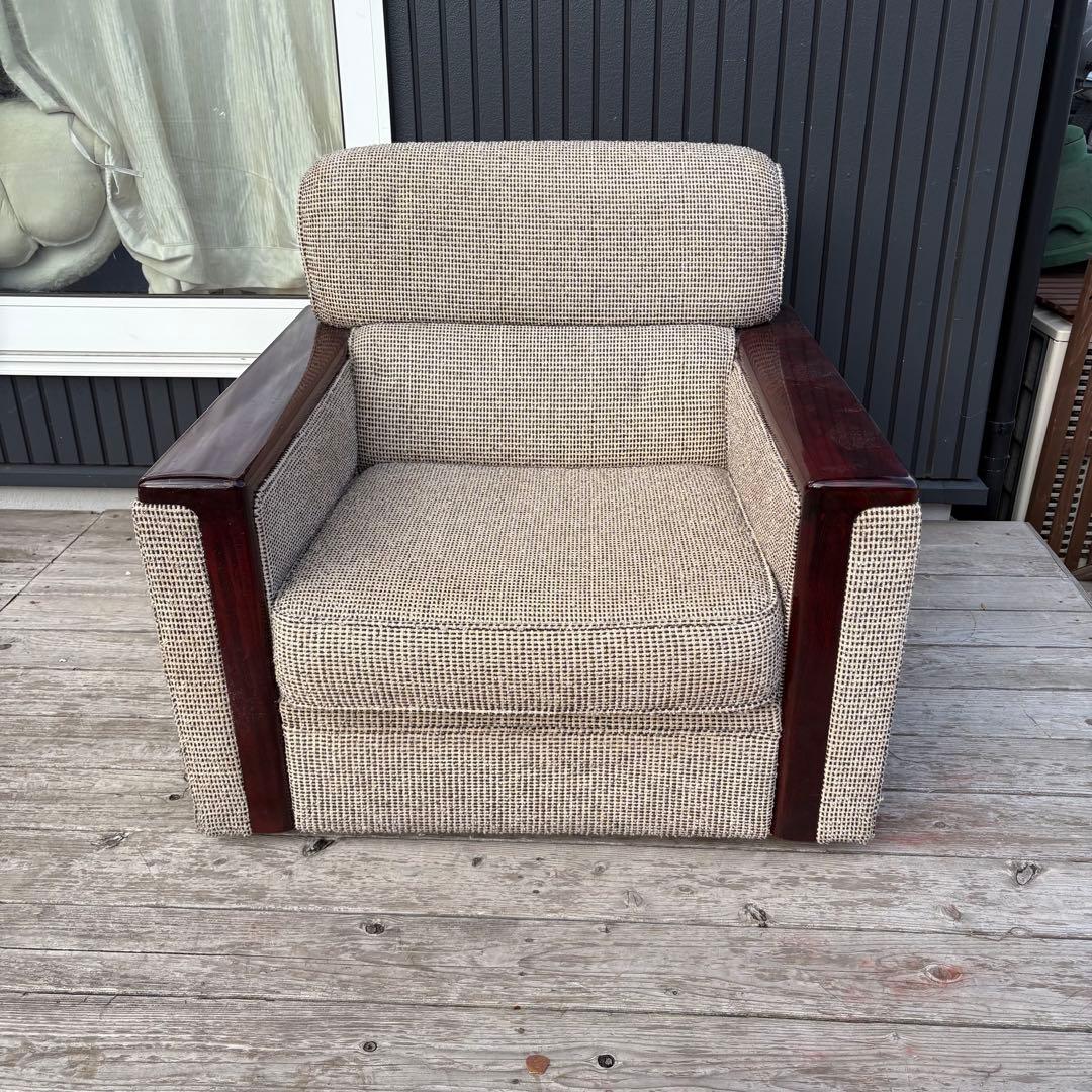 北欧レトロ ヴィンテージ 1人掛けソファ アームチェア 木肘 昭和レトロ 古家具