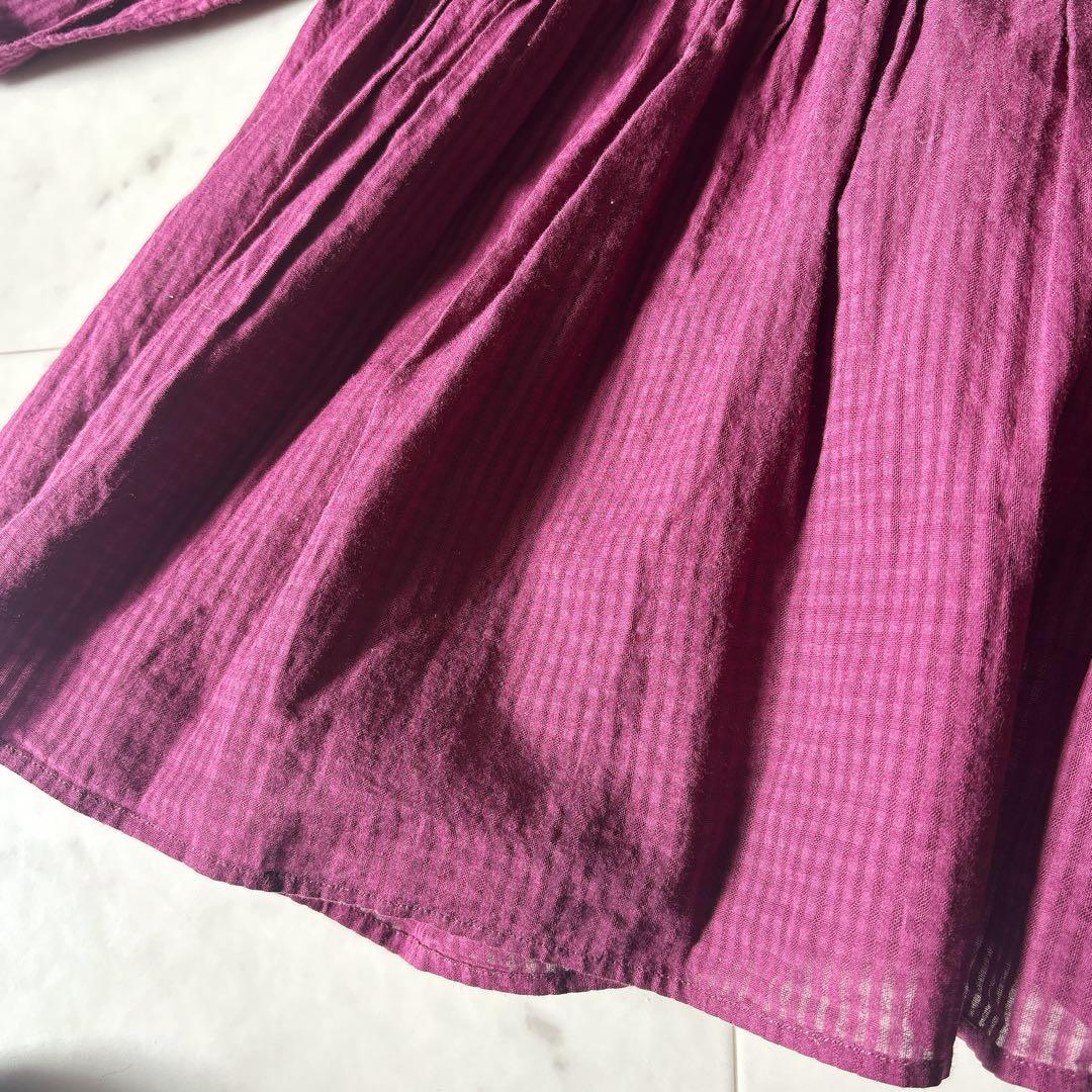 美品 メゾンドソイル ピンタック ギャザーブラウス コットンボイル 綺麗色