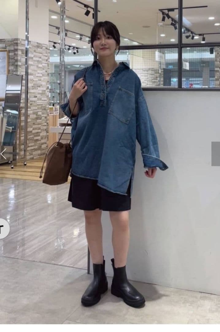 期間限定価格　ヴィンテージライクデニムチュニックシャツ　　ブルー　ピュアルセシン