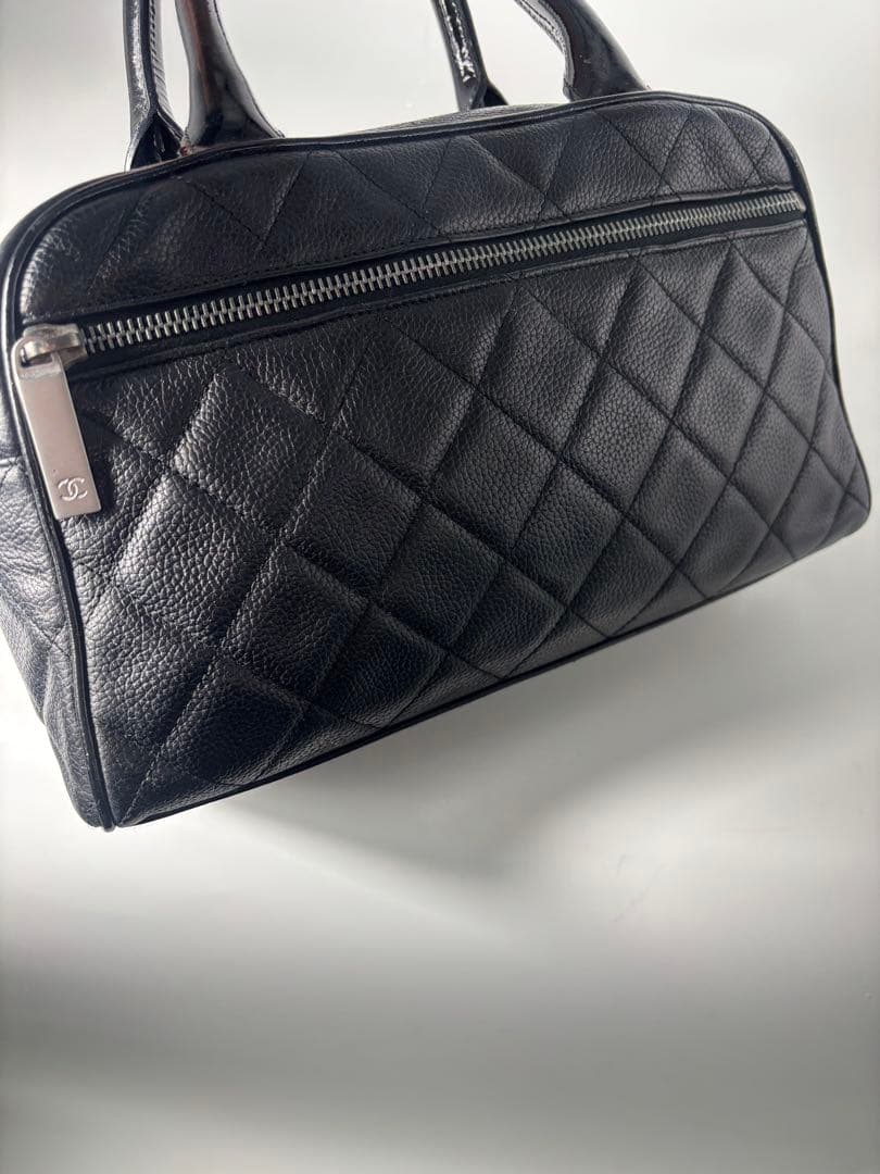 超極美品 シャネル キャビアスキン ハンドバッグ ミニボストンバッグ ブラック