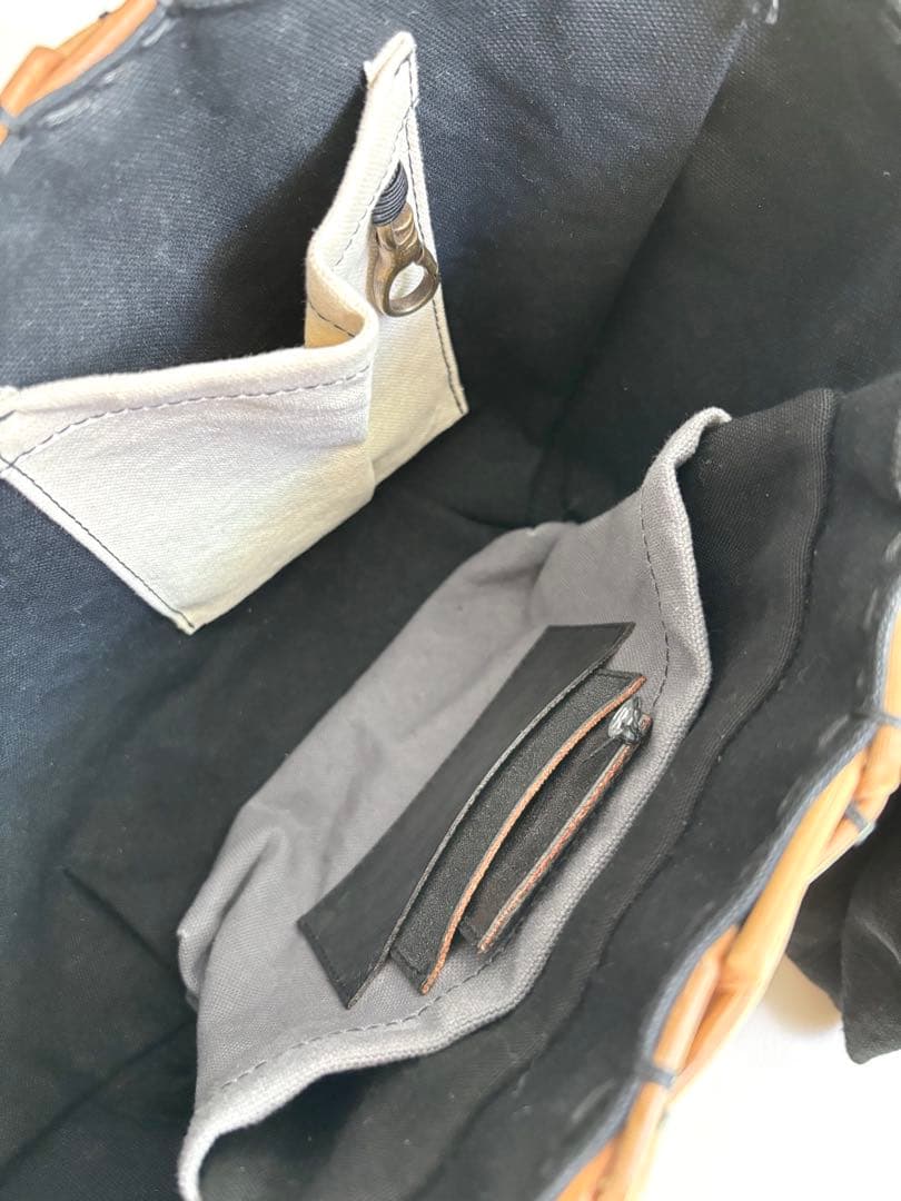 美品★eb.a.gos エバゴス　トートバスケットレザーハンドル　黒　カゴバッグ