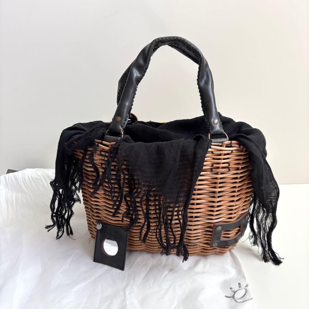 美品★eb.a.gos エバゴス　トートバスケットレザーハンドル　黒　カゴバッグ