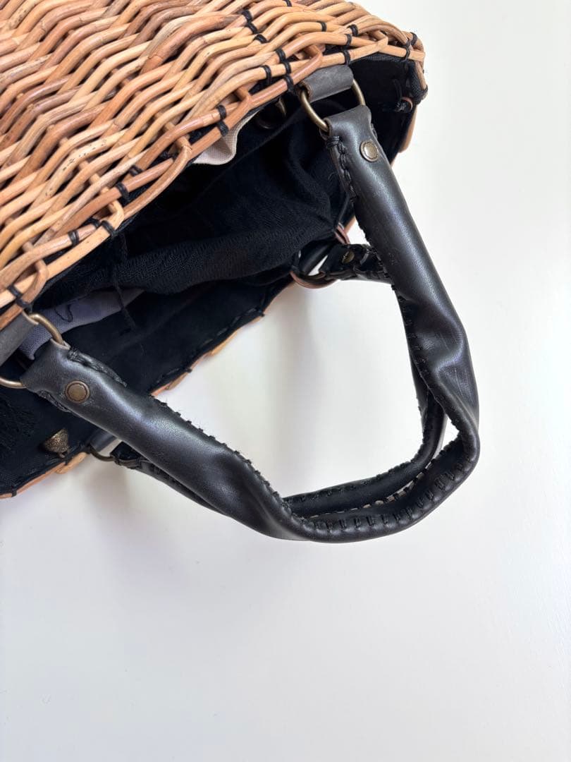 美品★eb.a.gos エバゴス　トートバスケットレザーハンドル　黒　カゴバッグ