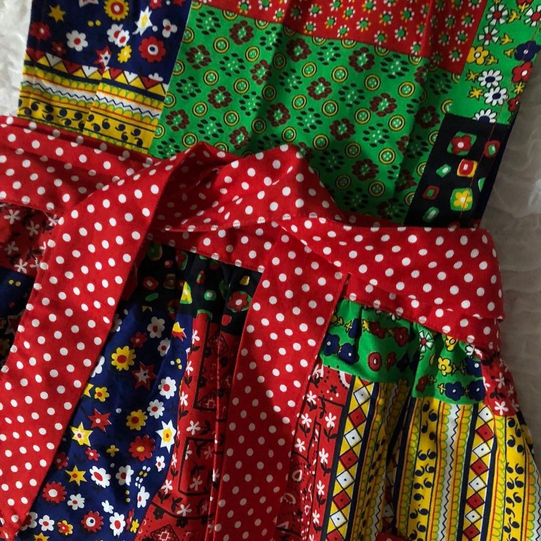 レトロポップ　総柄　エスニック　アジアン　ロング　エプロンドレス