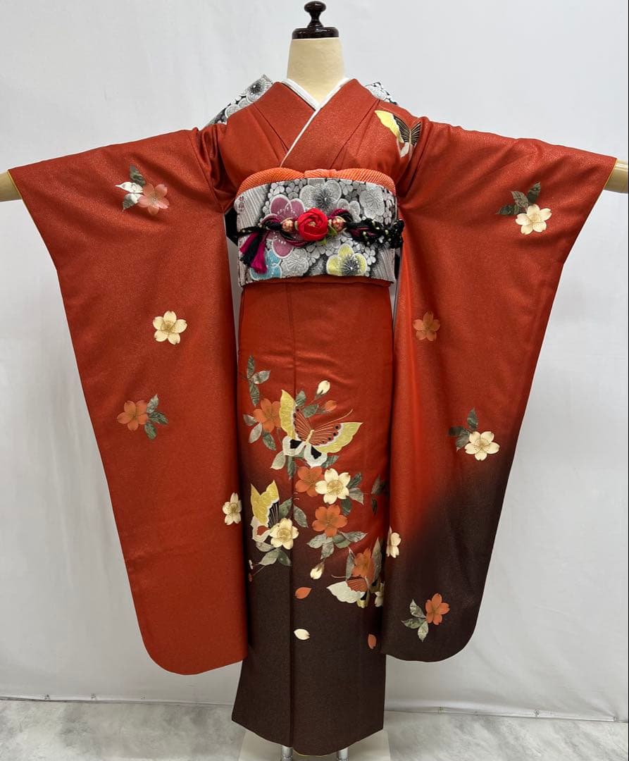 振り袖　フルセット　長襦袢付　成人式　金彩加工　ラメ入り　焼箔　長尺袋帯　712