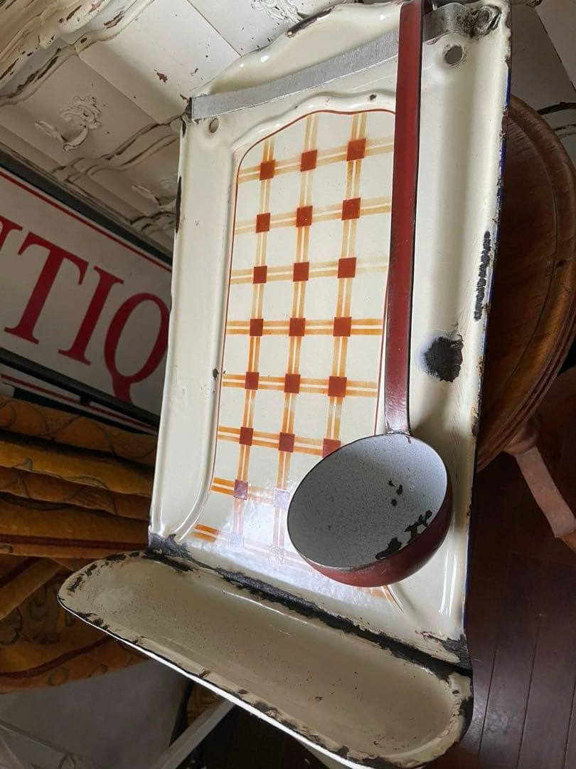 knock アンティーク　ホーロー　レードルラック　チェック柄　レードル付