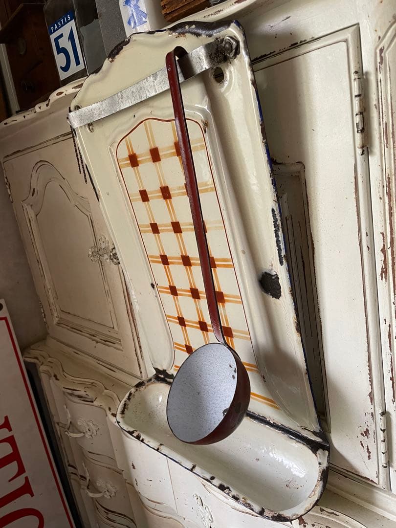 knock アンティーク　ホーロー　レードルラック　チェック柄　レードル付