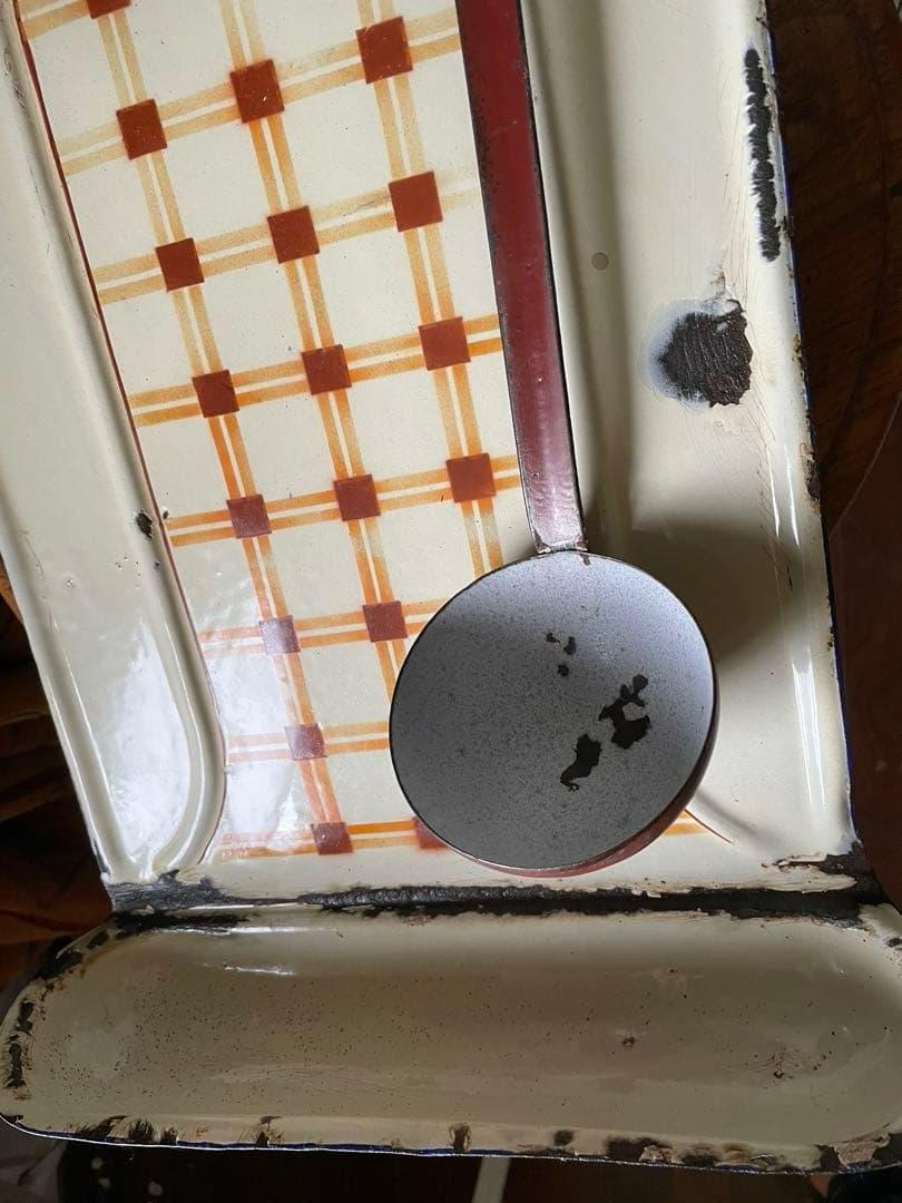 knock アンティーク　ホーロー　レードルラック　チェック柄　レードル付