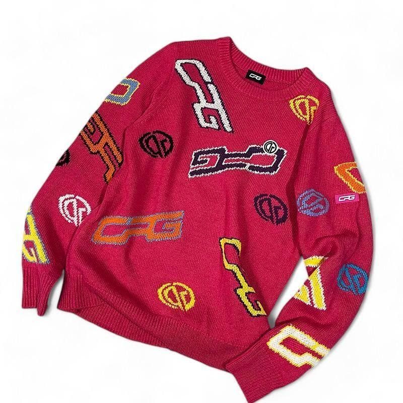 美品 CPG シーピージーゴルフ ウール混 ニット セーター ロゴ 柄 2