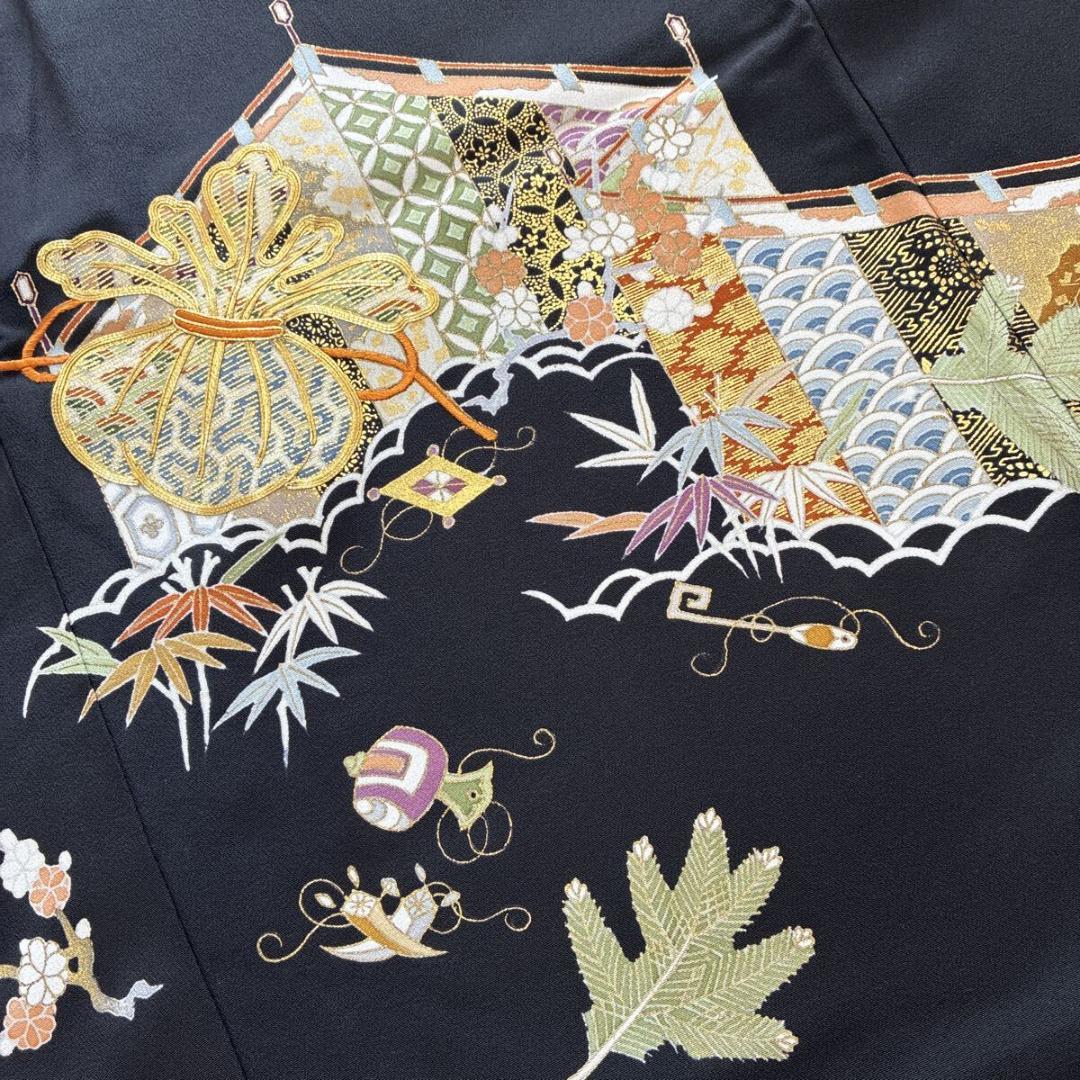 まぴ■E5128■美品■正絹■逸品　千總　御簾に宝袋　袷黒留袖■