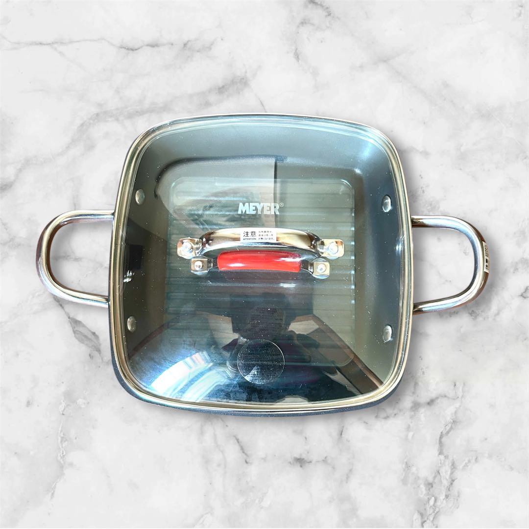 MEYER マイヤー スクエアグリルパン 24cm ガラス蓋+グリルプレス付き