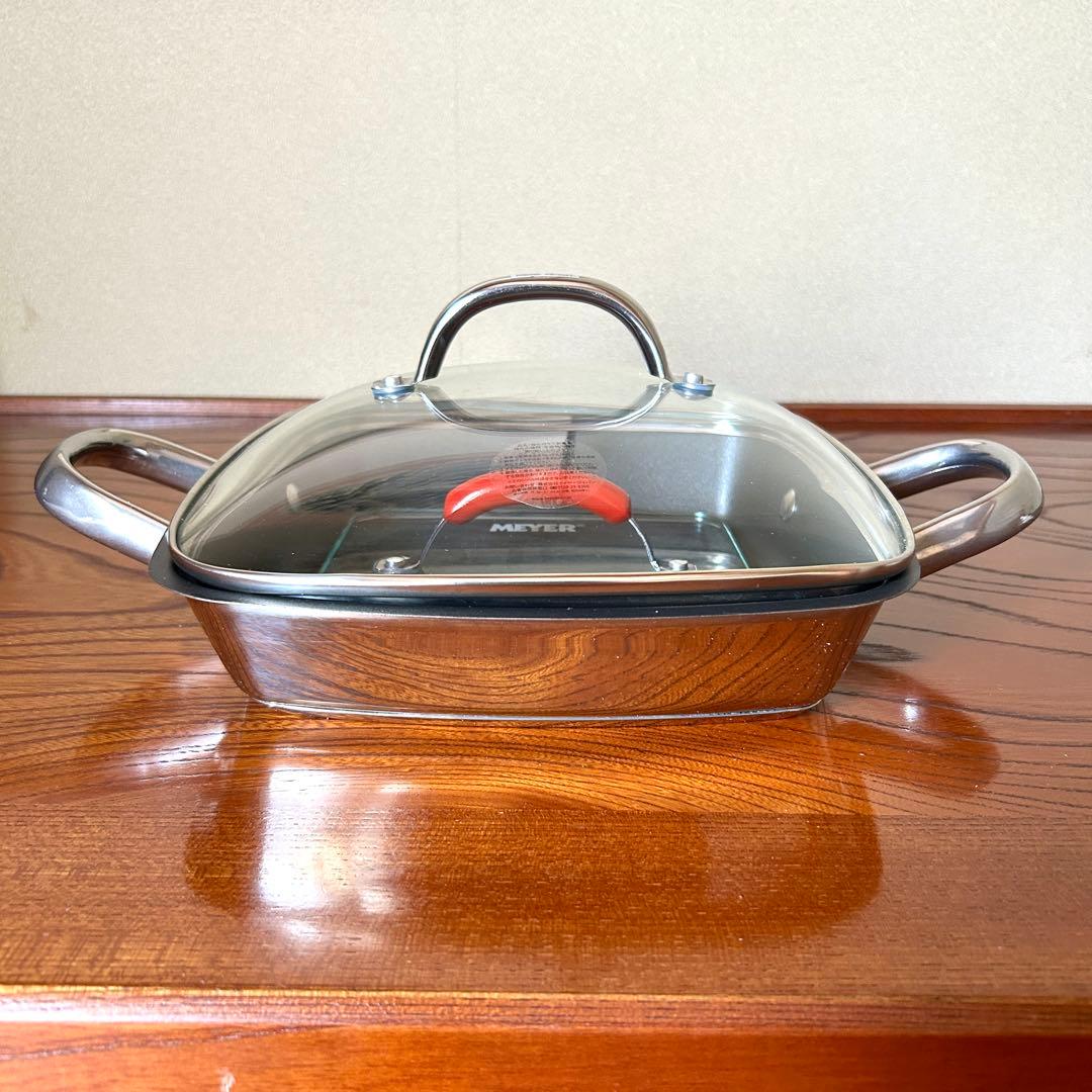MEYER マイヤー スクエアグリルパン 24cm ガラス蓋+グリルプレス付き