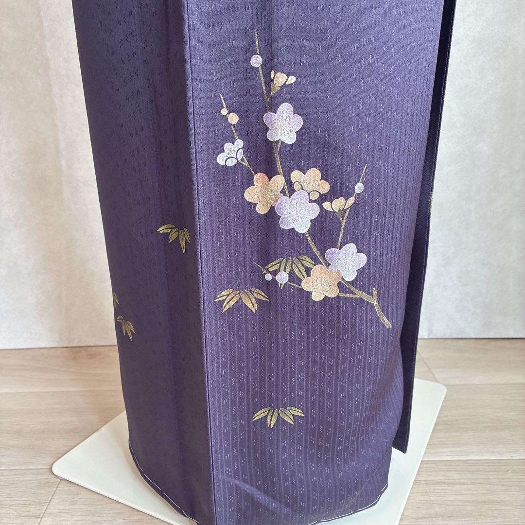 訪問着　フルセット　着物　正絹　ロング丈　しつけ糸付き　紫　梅の枝　結婚式　G9