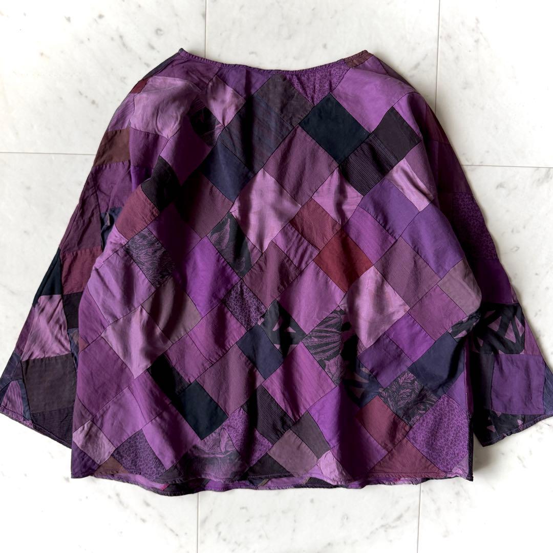 美品 ヨーガンレール コットンシルク パッチワークブラウス M パープル 絹