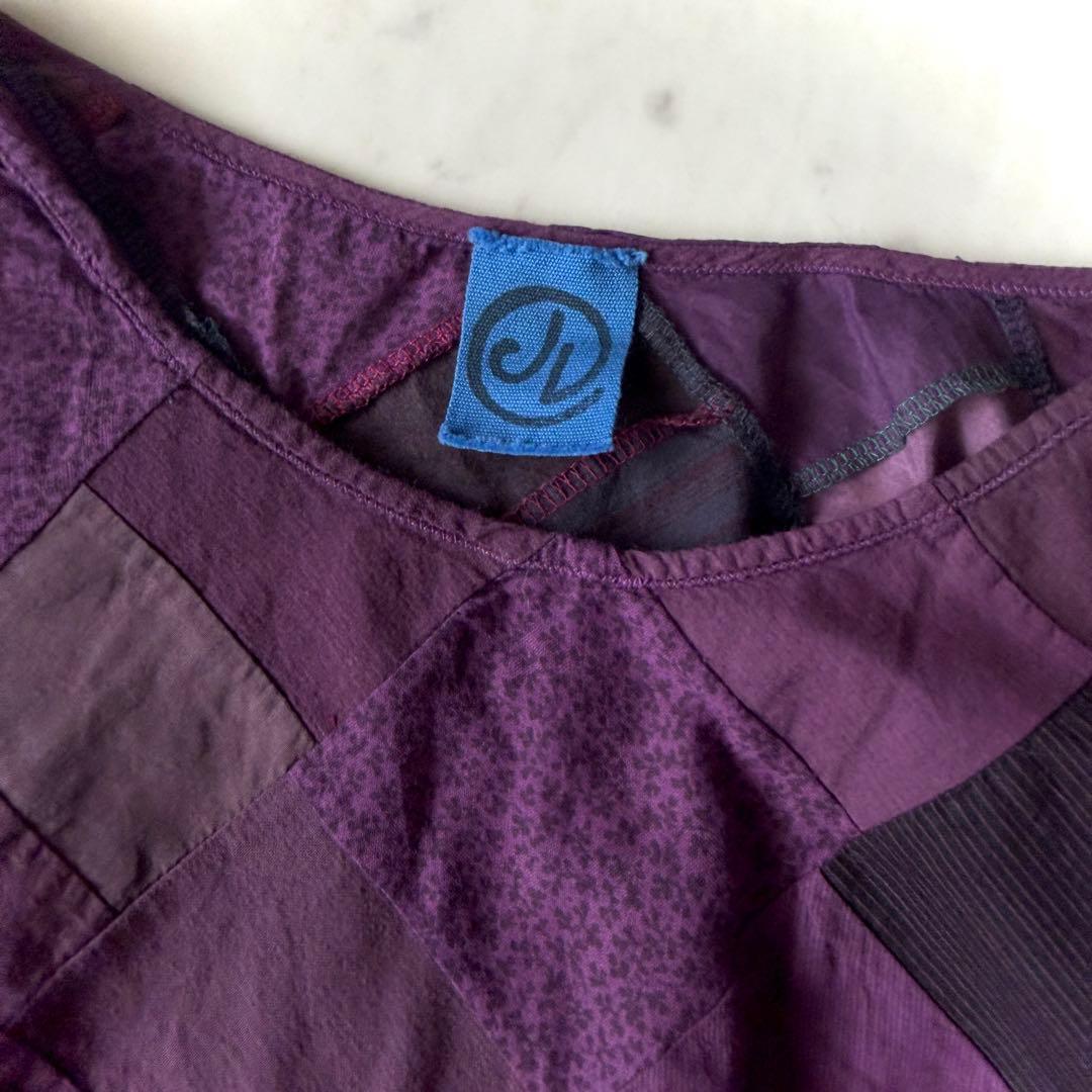 美品 ヨーガンレール コットンシルク パッチワークブラウス M パープル 絹