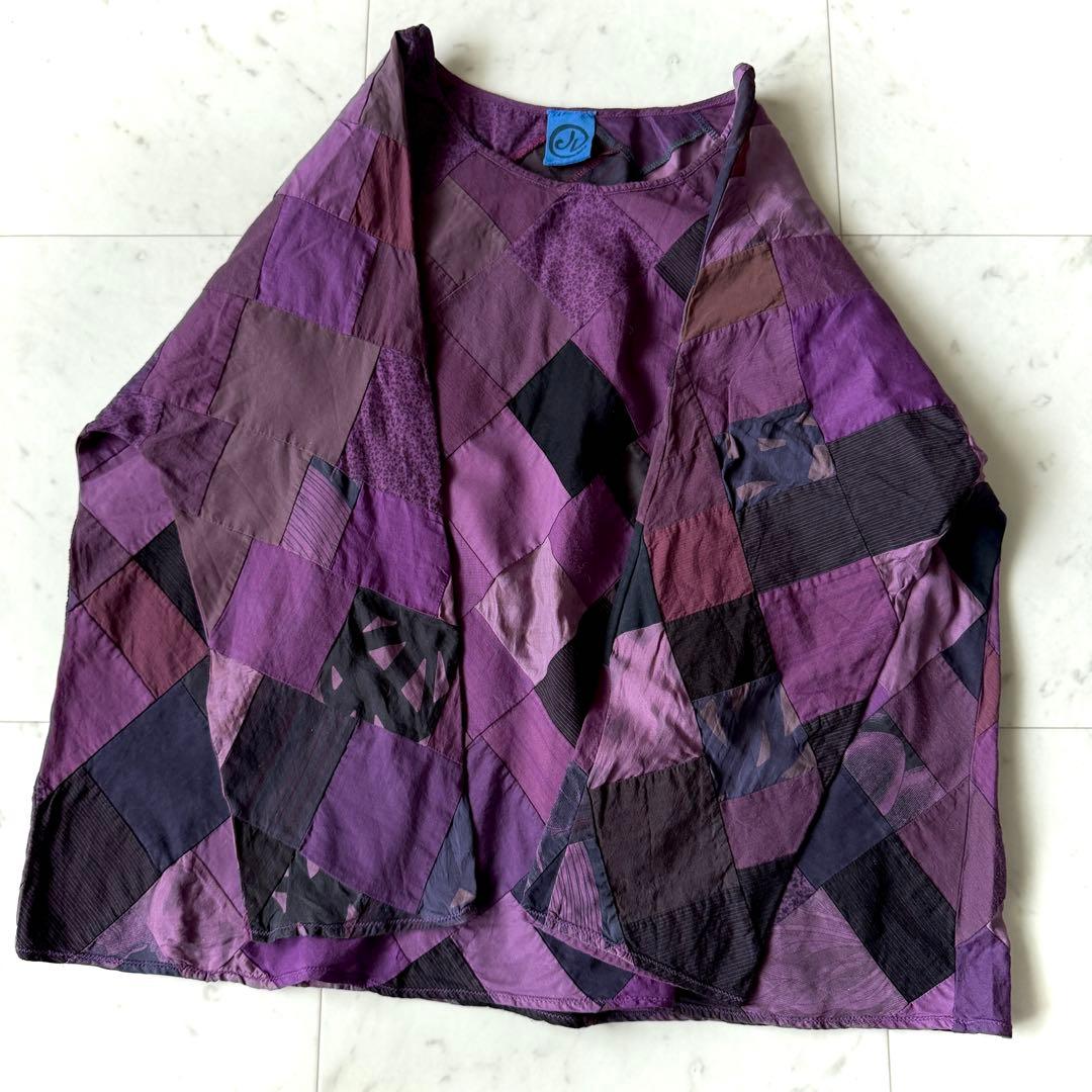 美品 ヨーガンレール コットンシルク パッチワークブラウス M パープル 絹