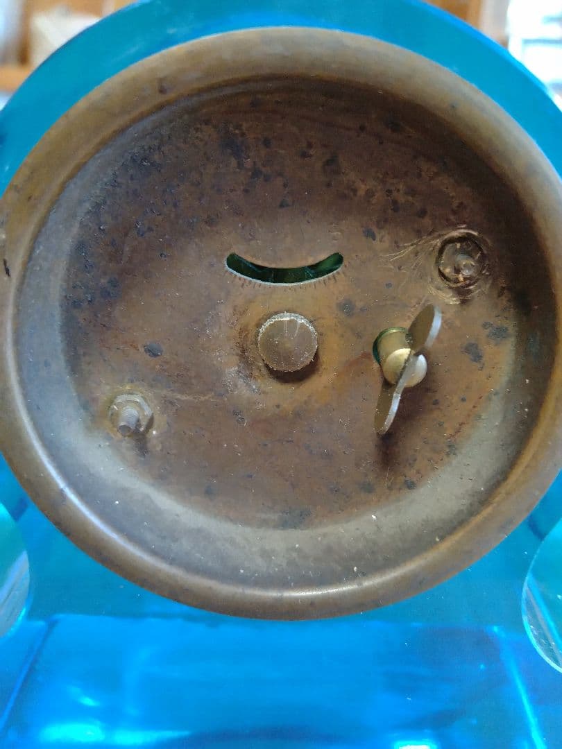 精工舎　青いウランガラス　置時計　ヴィンテージ　稼動品　ゼンマイ式