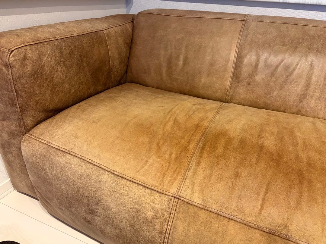 【送料費のみでの販売】ブラウン オイルレザー キャメル 3人掛けソファ
