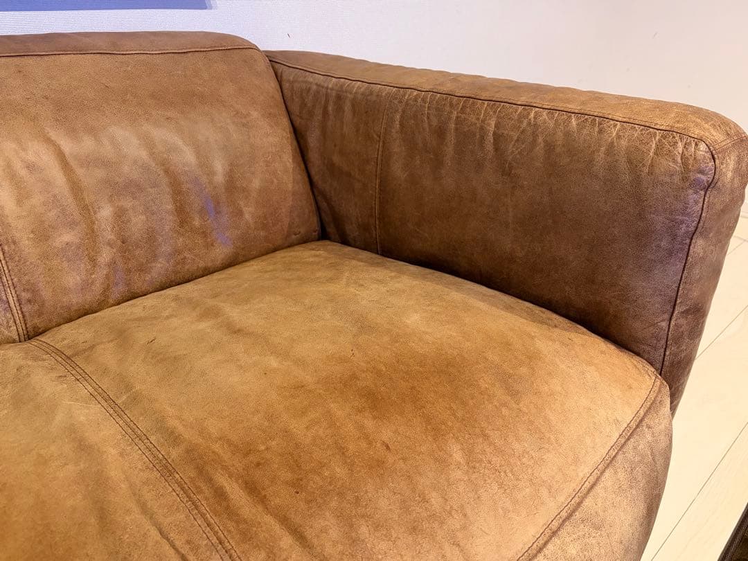 【送料費のみでの販売】ブラウン オイルレザー キャメル 3人掛けソファ