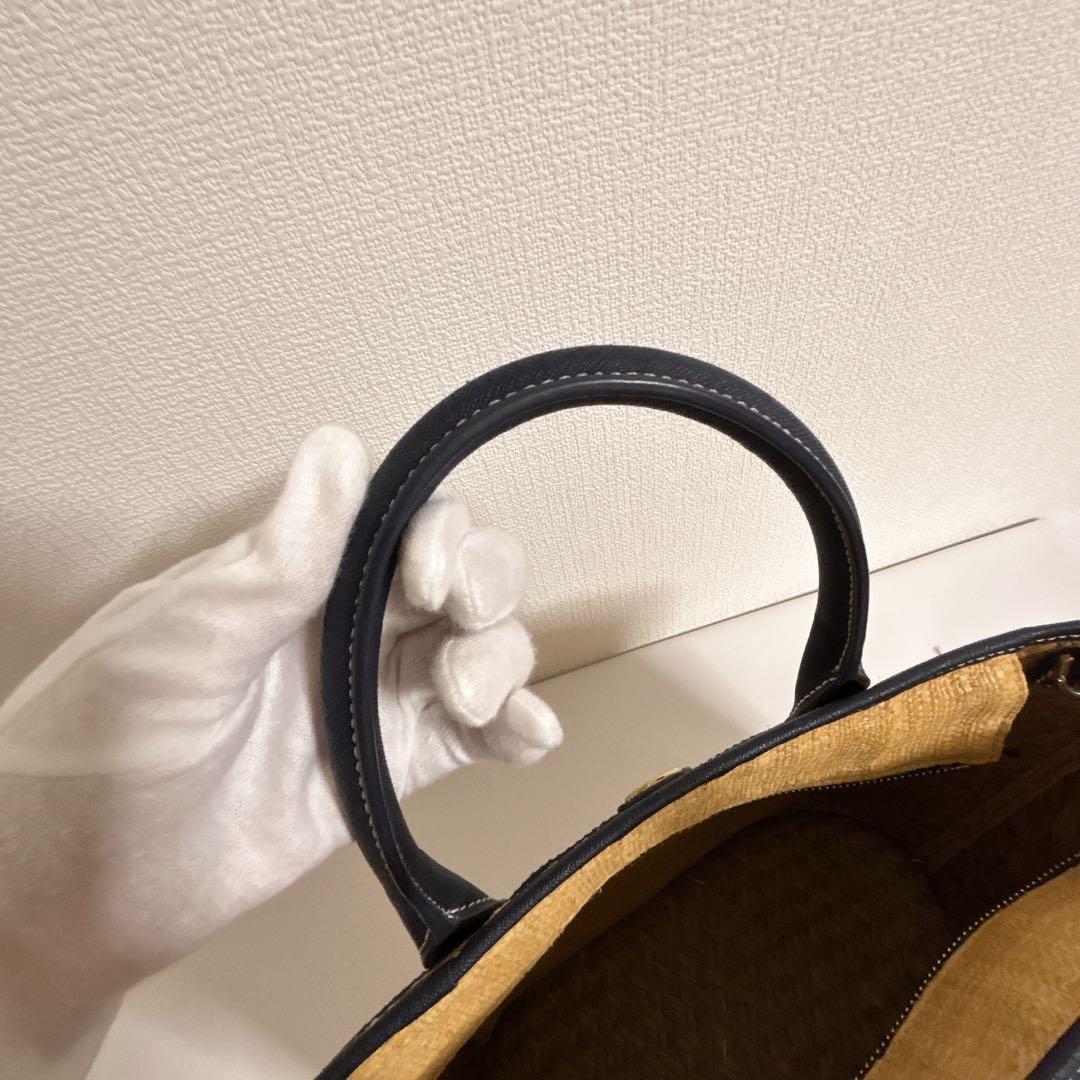 Tory Burch ストライプ かごバッグ　ネイビー