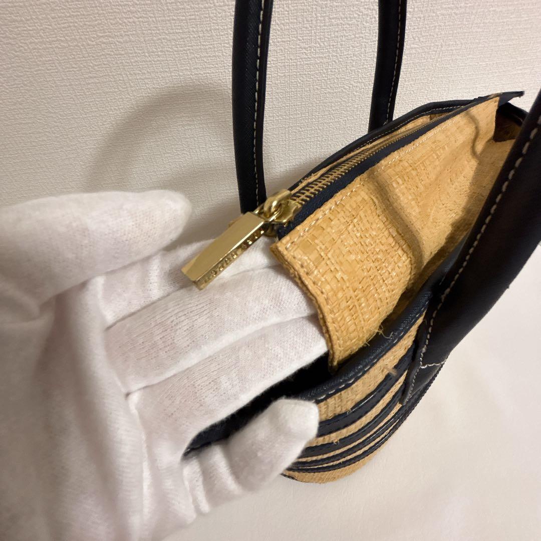 Tory Burch ストライプ かごバッグ　ネイビー