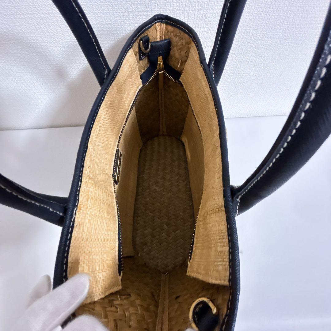 Tory Burch ストライプ かごバッグ　ネイビー