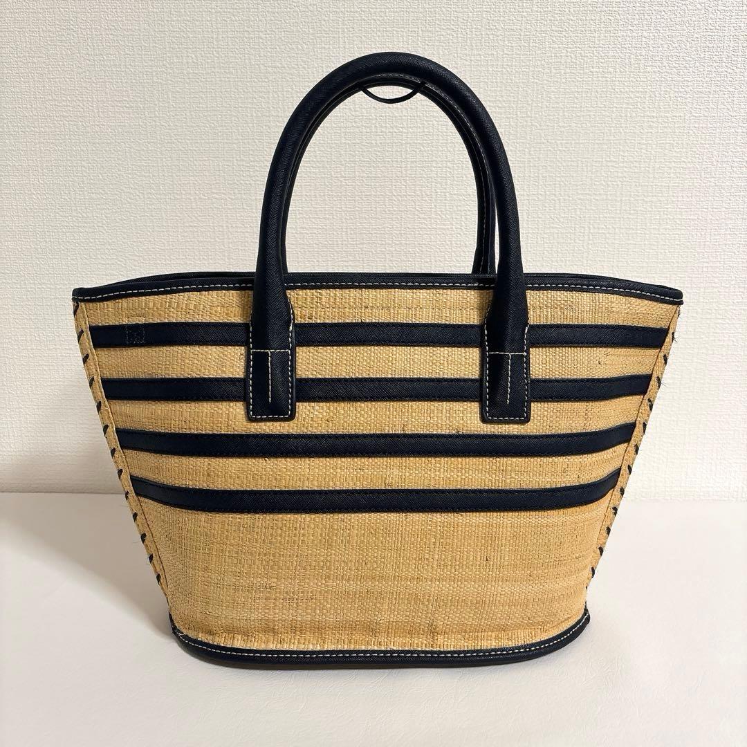 Tory Burch ストライプ かごバッグ　ネイビー