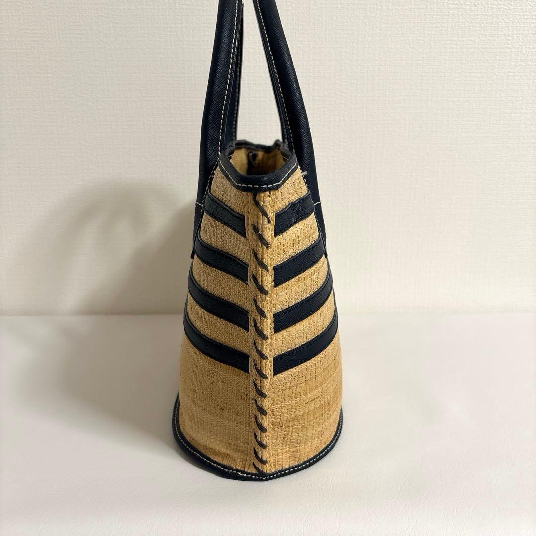 Tory Burch ストライプ かごバッグ　ネイビー