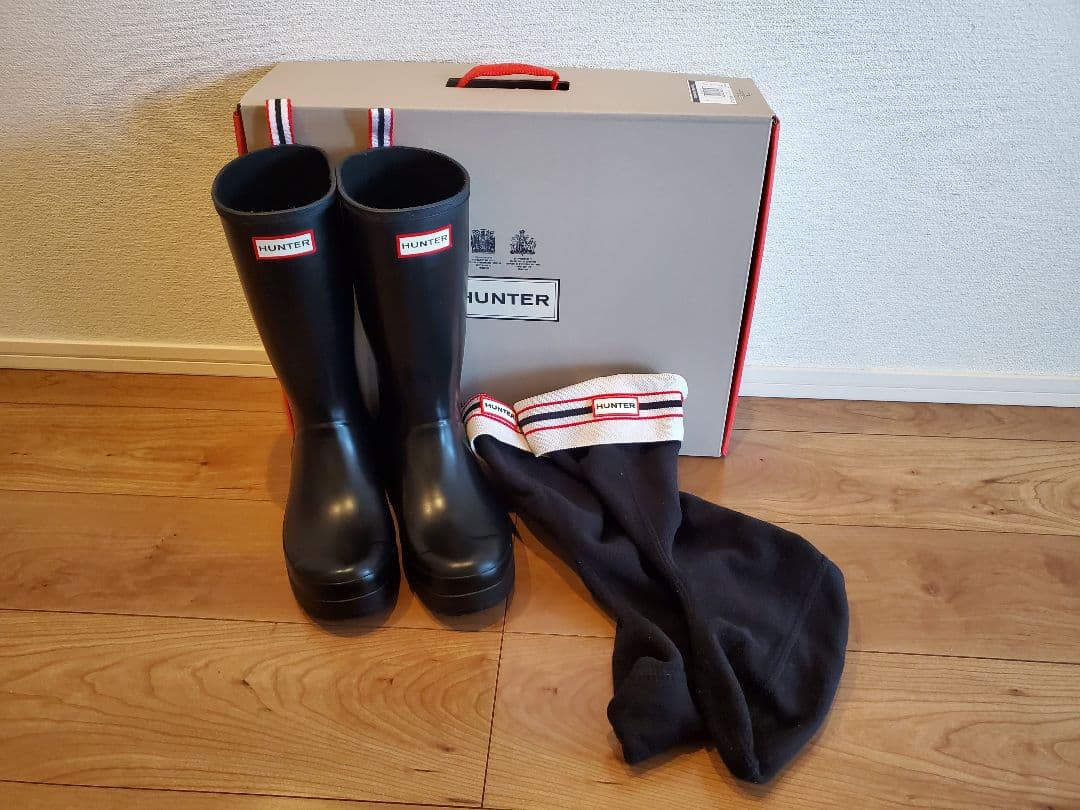 HUNTER ブラックラバーブーツ インナーソックス付き