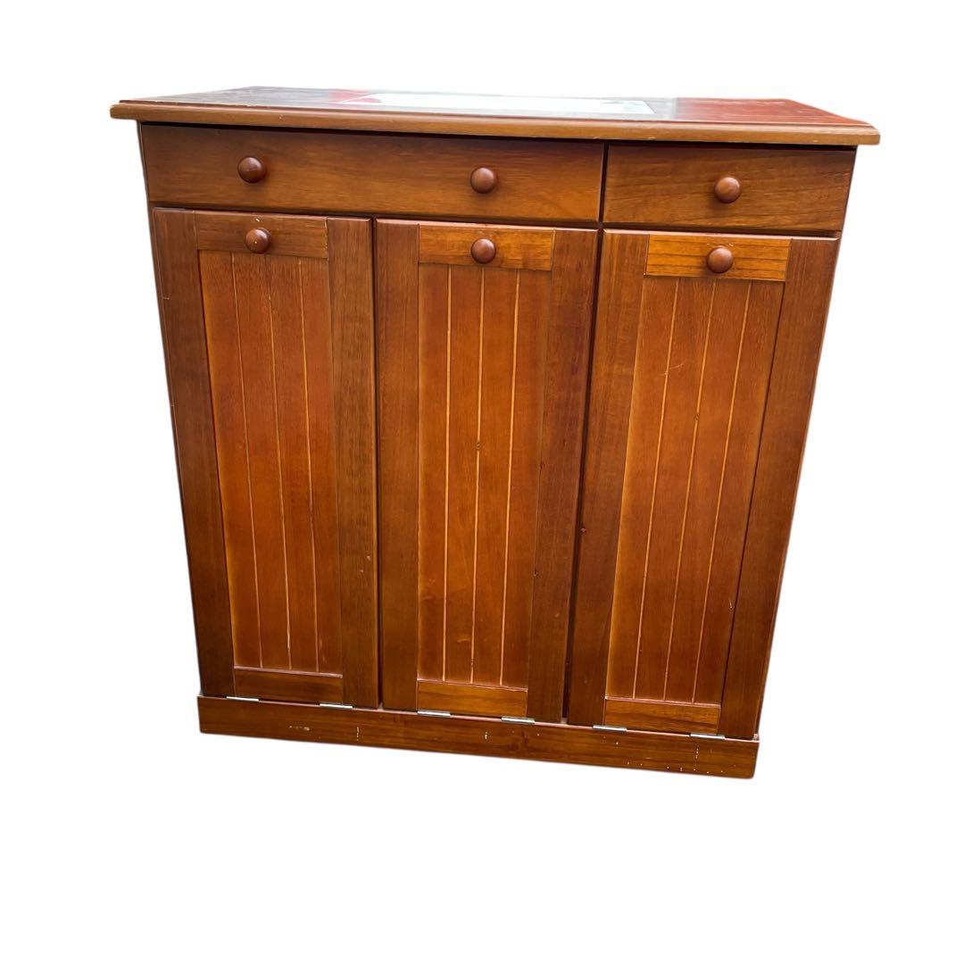 カントリー　キッチンカウンター ダストボックス 木製 キャスター付き　ゴミ箱付き