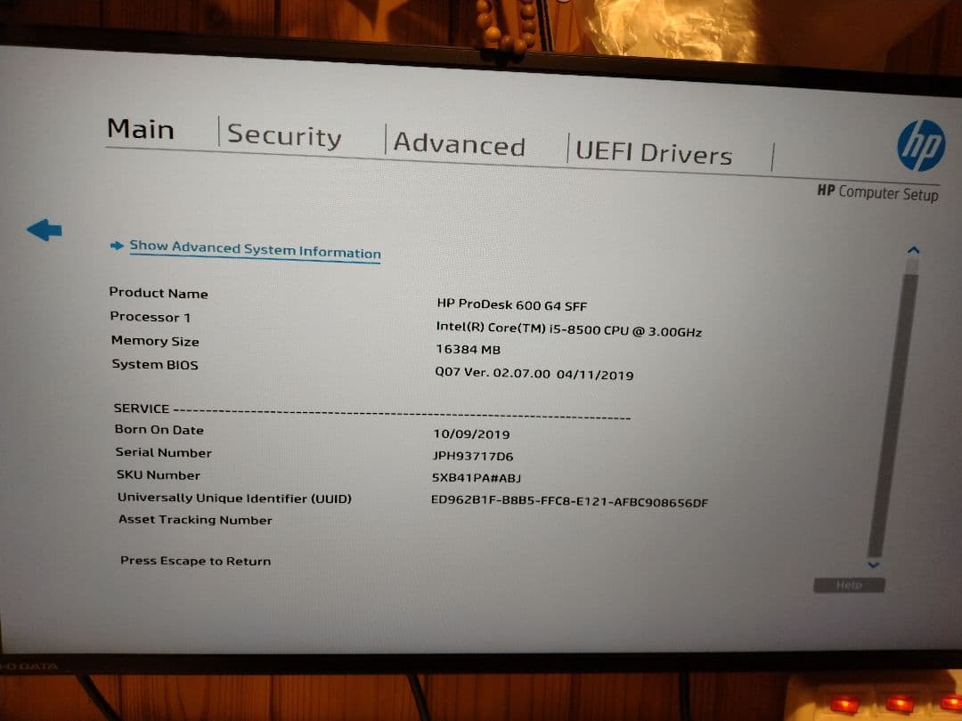 HP ProDesk 600 G4 SFF　第8世代、HDDなし部品取り