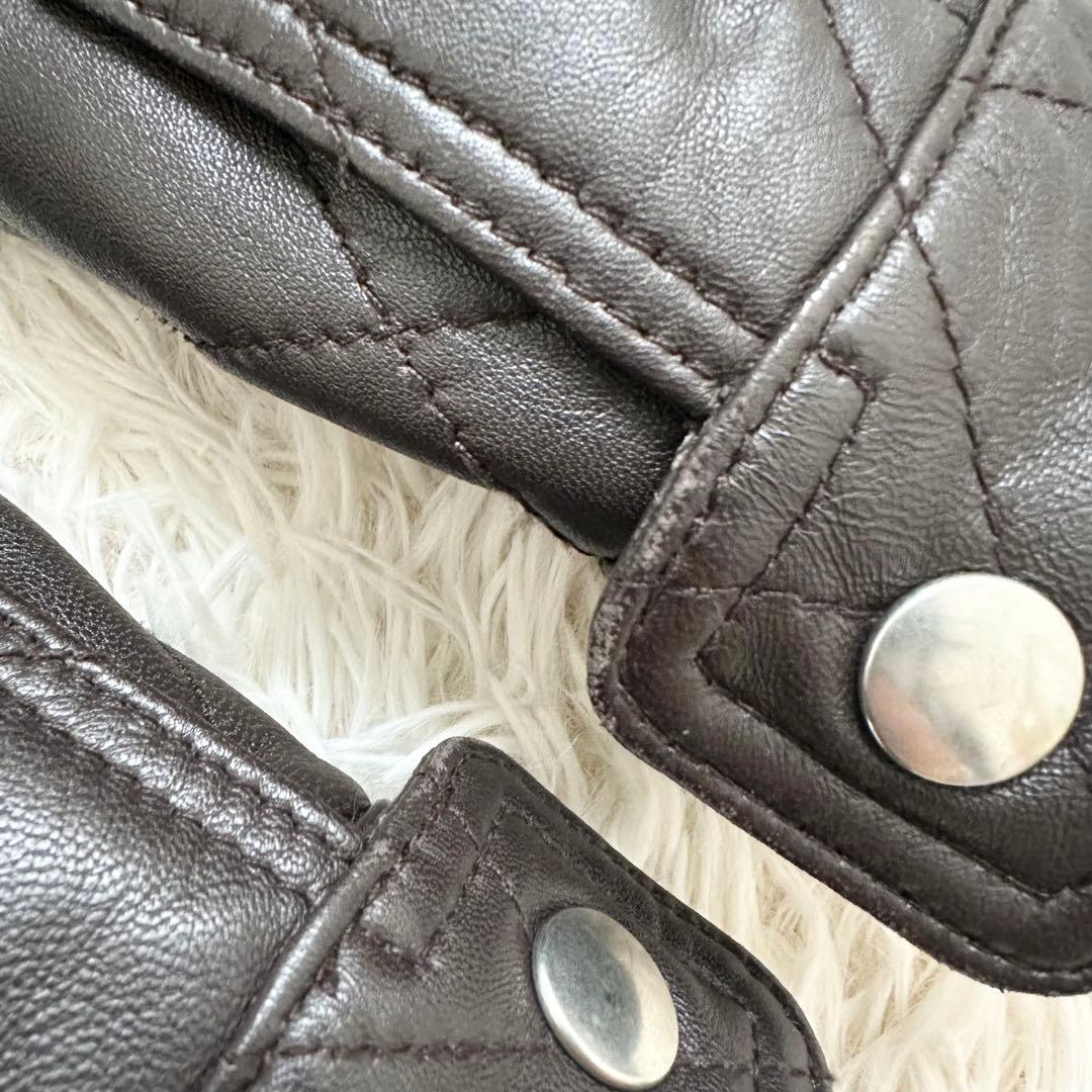 バルマン キルティング ラムレザー シングルライダースジャケット 焦茶 M