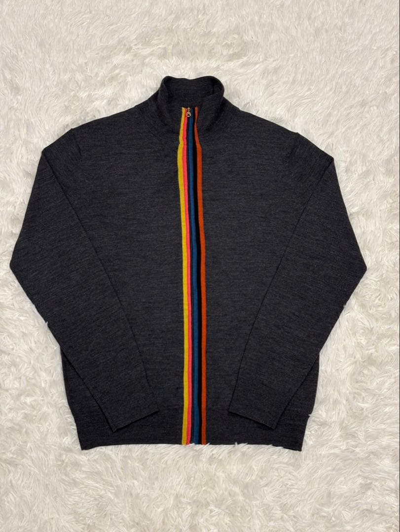 ポールスミス　アーティストストライプ　ジップ　ニット　チャコール　Mサイズ