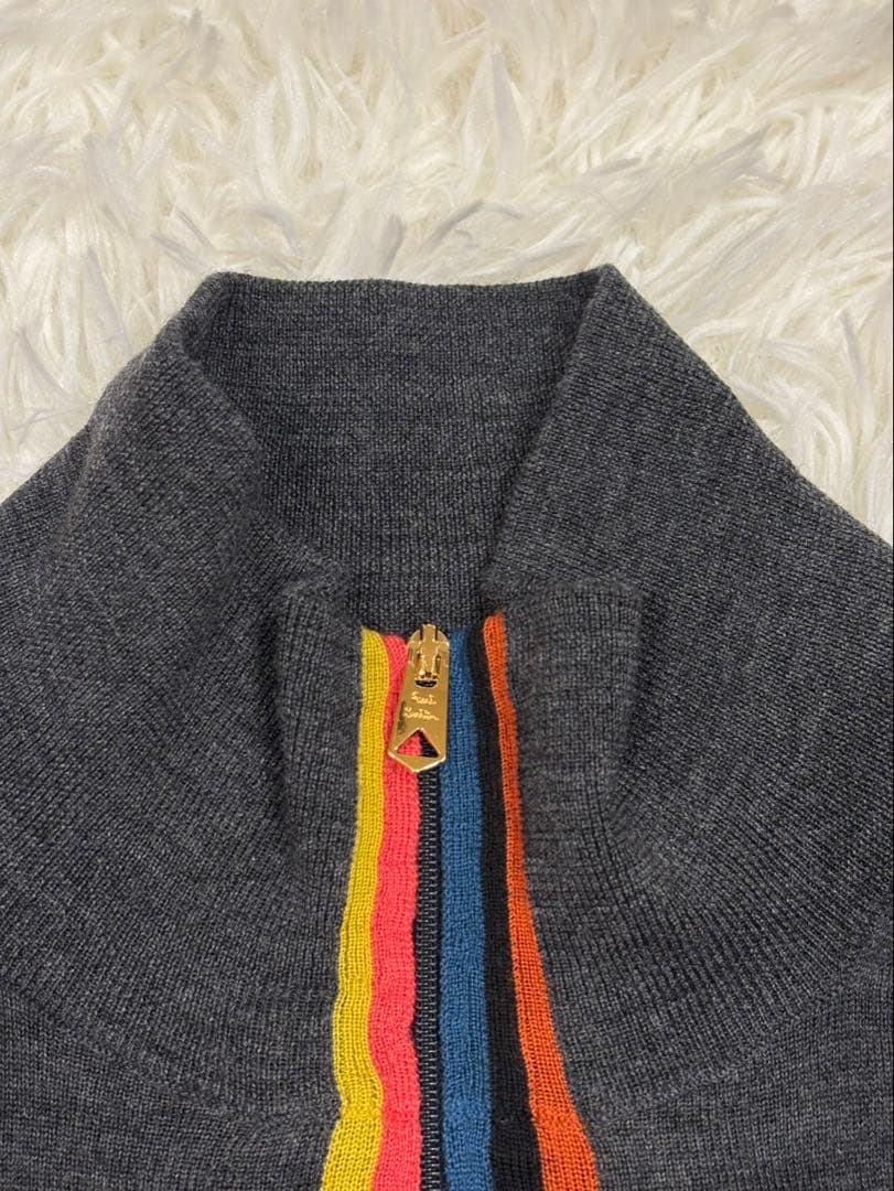 ポールスミス　アーティストストライプ　ジップ　ニット　チャコール　Mサイズ