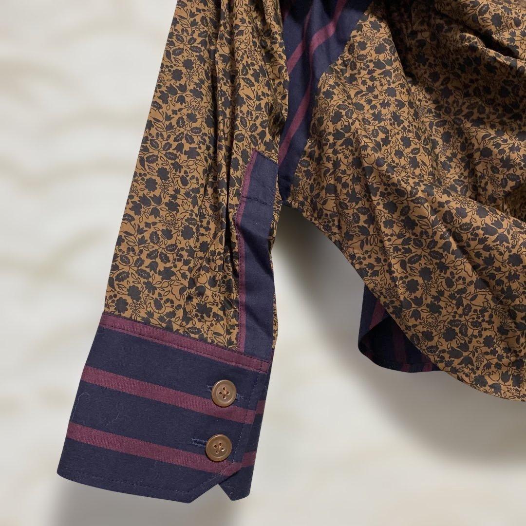 ヴィヴィアンウエストウッド変形デザイン長袖シャツストライプ、ボタニカル