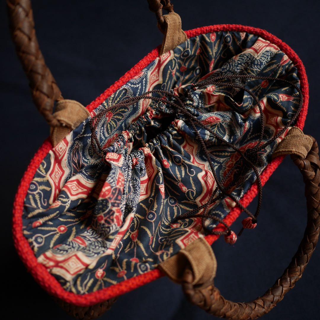 中新 山葡萄蔓 籠 裂織 カゴバッグ