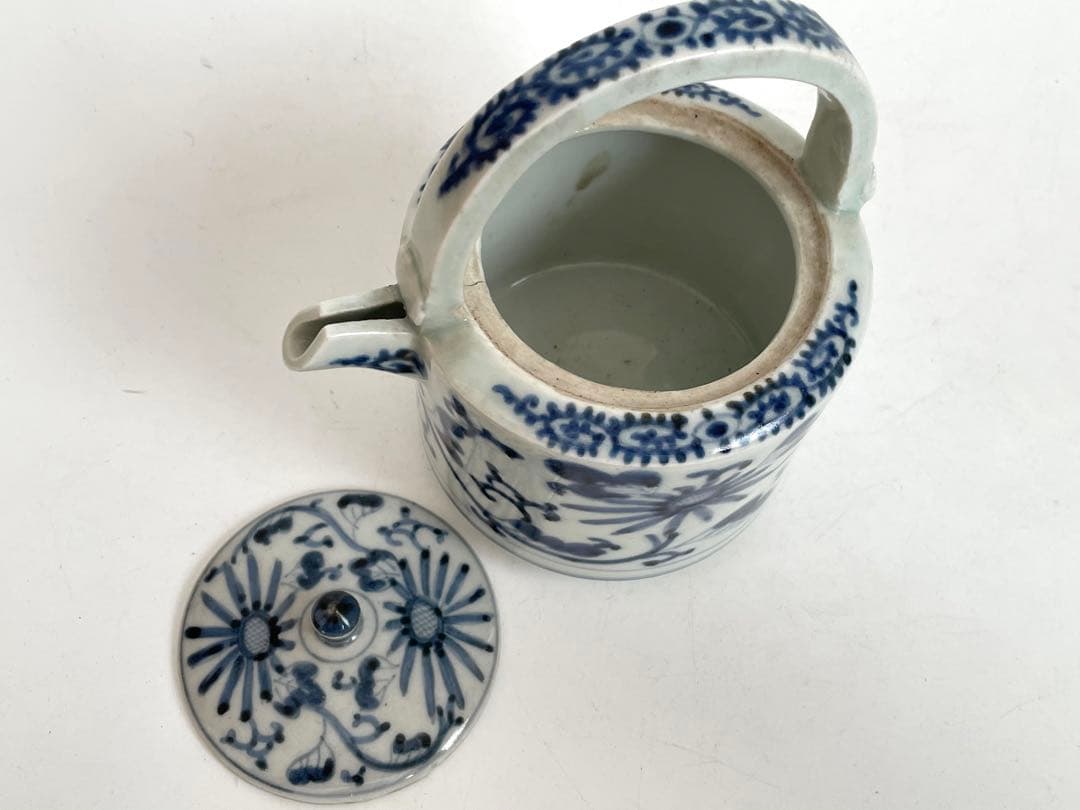 骨董　アンティーク　古伊万里　染付　花唐草文様　銚子　酒器　注器　ポット　急須