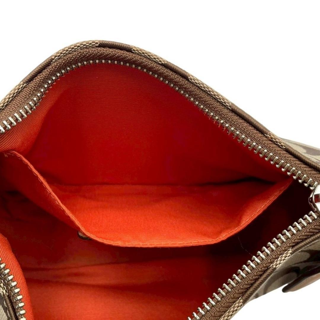 美品 コーチ ハンドバッグ アクセサリーポーチ ショルダー ブラウン キャンバス