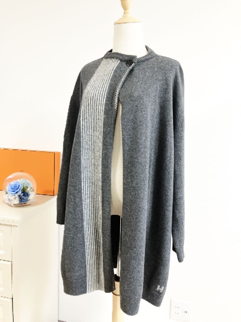HERMES ロングカーディガン　コート　Hロゴ　ヴァージンウール